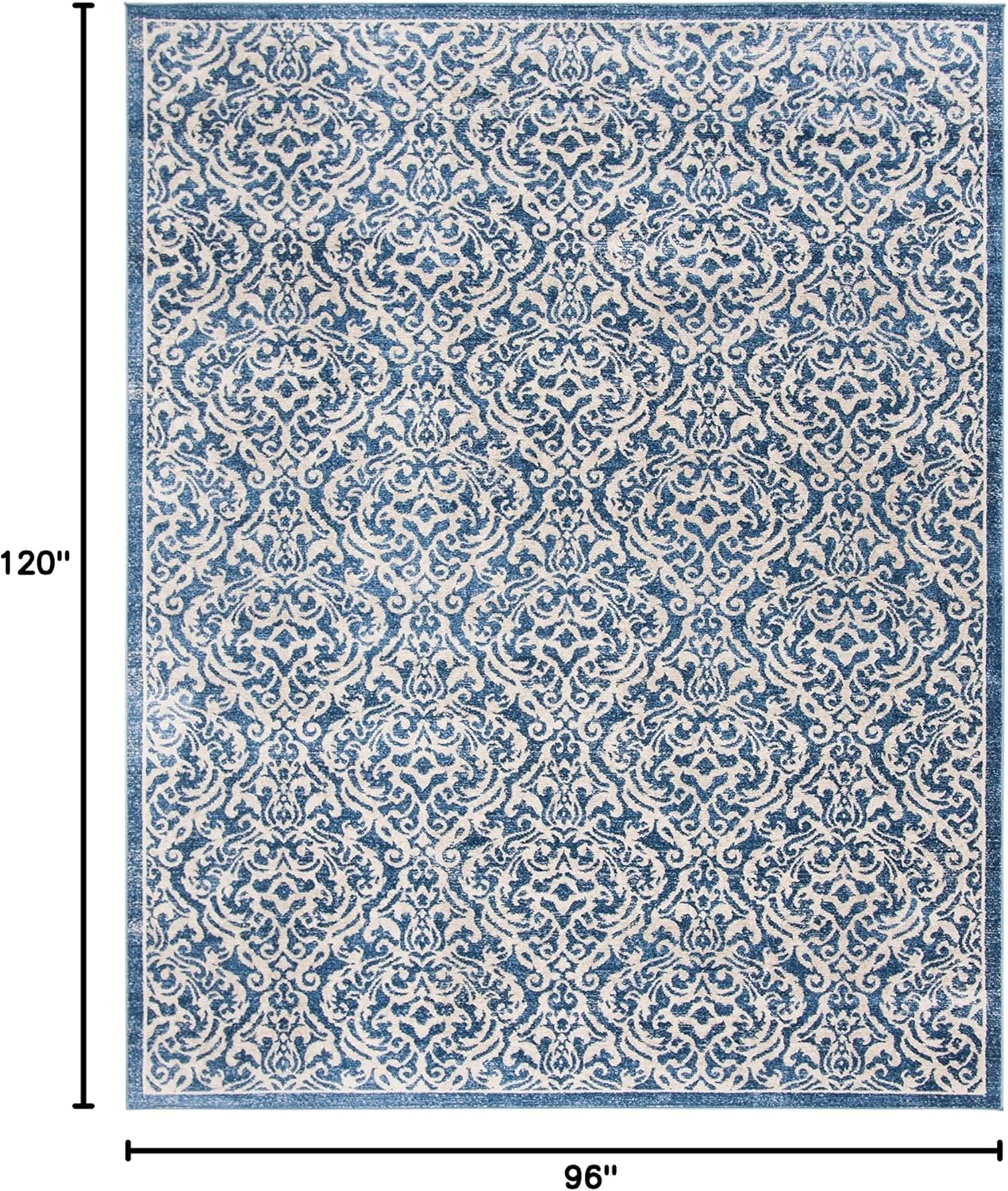 SAFAVIEH Brentwood Collection 8' x 10' Navy / Cream BNT810N Damask Non-Shedding Living Room Bedroom Dining Home Office Area Rug