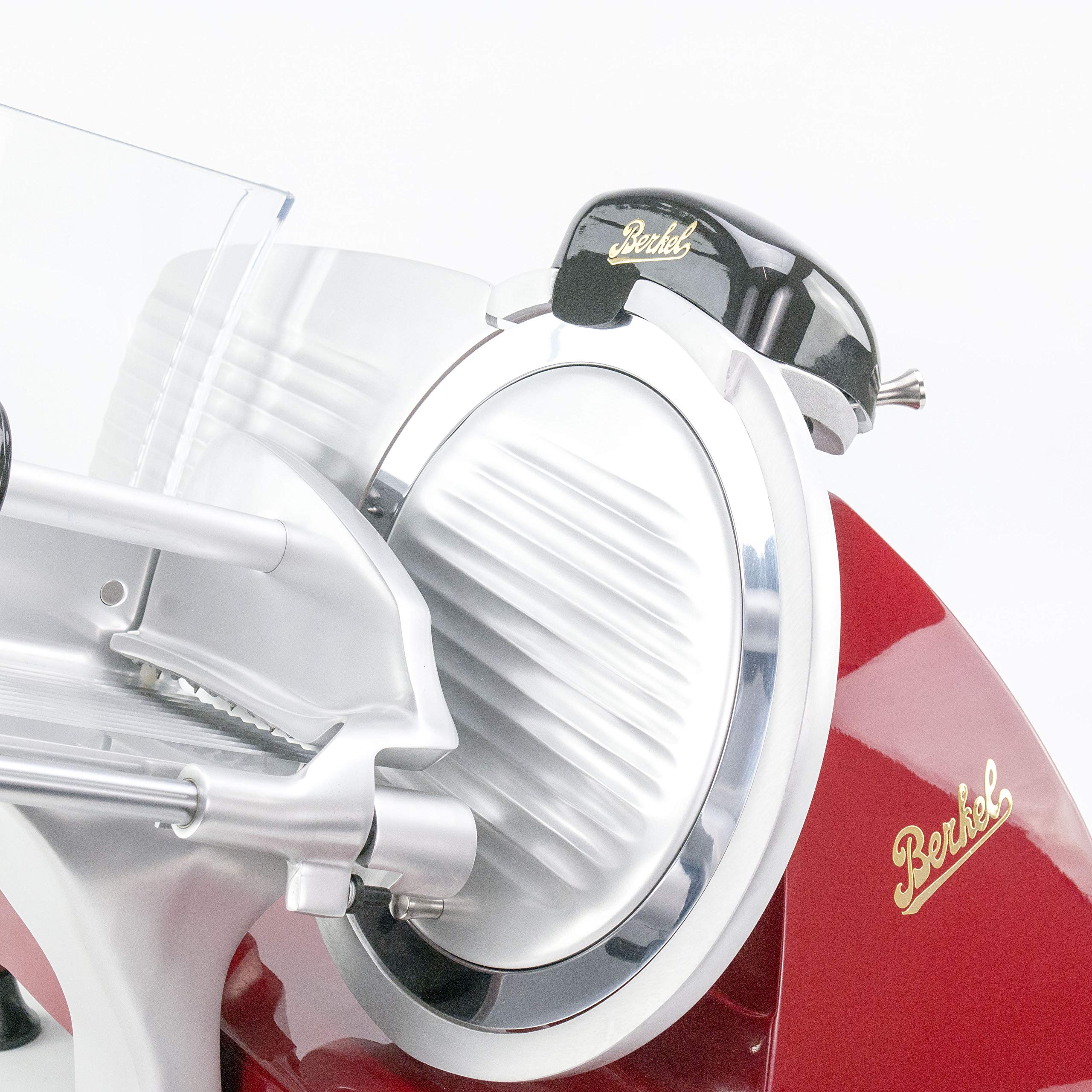 Palatina Werkstatt, Berkel Red Line 250- Affettatrice professionale con lama da 250 mm, colore: Rosso + 34x21 Barrel tavola di legno