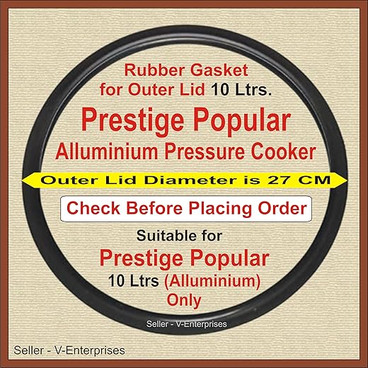 Outer Lid Rubber Gasket for 10 Litre Prestige Alluminium Pressure Cooker. Outer Lid Dimeter is 27 cm (Packof 1) (Black Color)