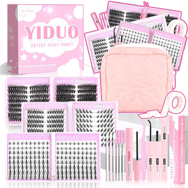 Kit YIDUO de Cílios Postiços em Tufo com 6 Estilos, 8–18 mm, Cola e Selante, Removedor e Ferramentas