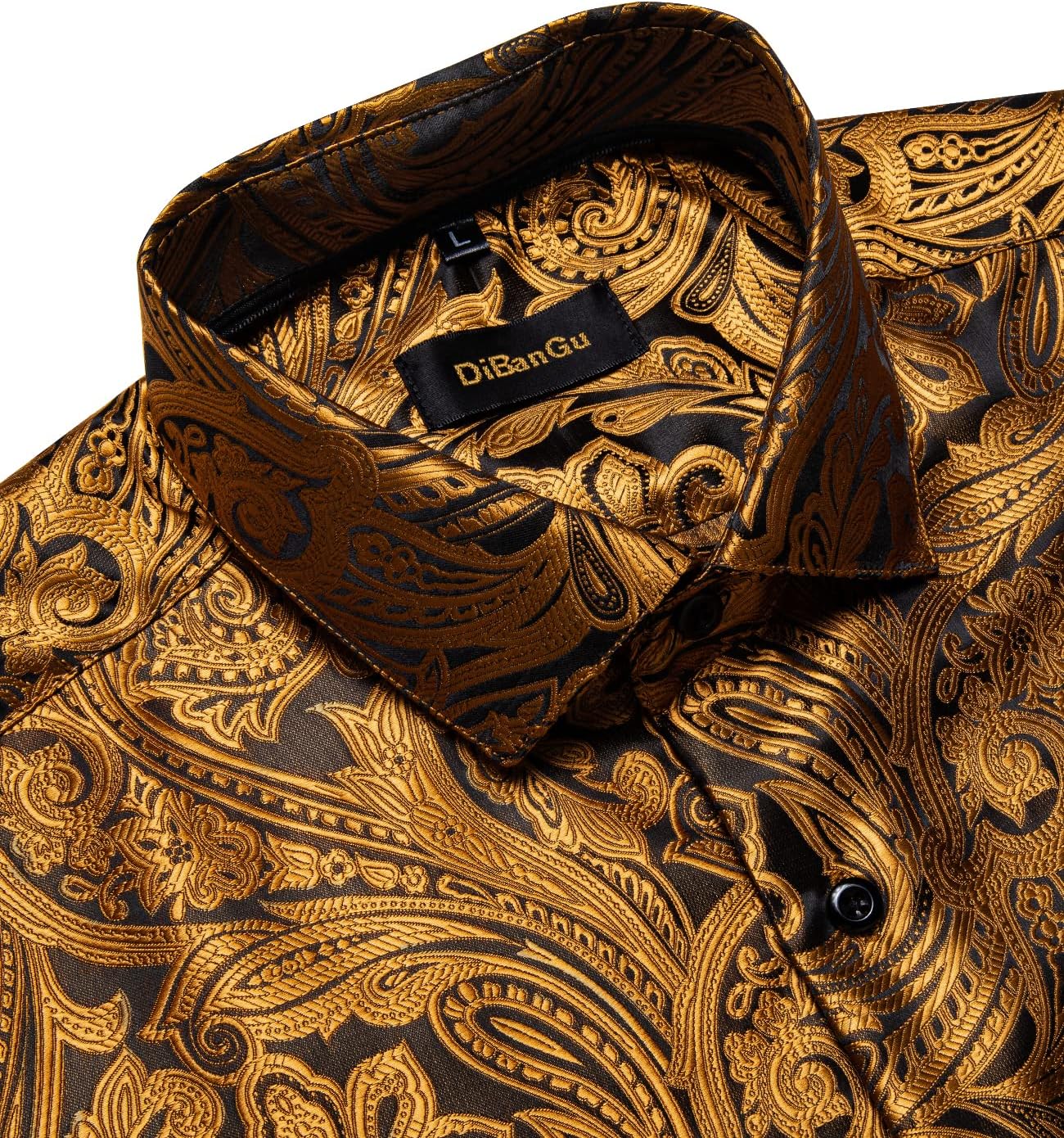 DiBanGu Men's Silk Paisley Dress Shirt Formal Long Sleeve Button-Down Casual Shirts for Wedding Party - Image 4