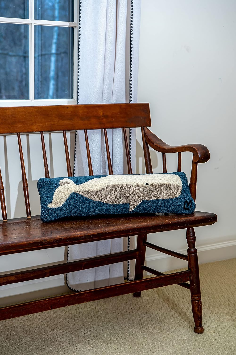 Chandler 4 Corners Artist-Designed Classic Whale Hand-Hooked Wool Decorative Throw Pillow (8 IN x 24 IN) Marine Life-Themed Pillow for Couches & Beds - Easy Care, Low Maintenance-Nautical Whale Pillow