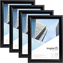 Inspire by Hampton A4 Snap Frame 21x30cm Black Pack of 4, Acrylic Front, Easy Open, Wall Mountable, For Posters Certificates Photos