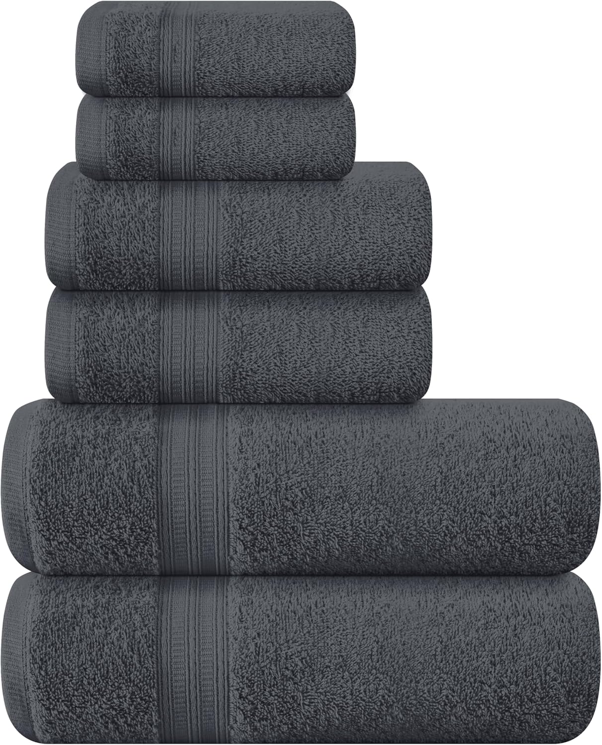BOUTIQUO 24 Pack Cotton Towel Set, Contains 6 Bath Towels 27x54 inch, 6 Hand Towels 16x24 inch & 12 Wash Coths 12x12 inch, Ideal Everyday use, Ultra Soft Compact & Lightweight - Black