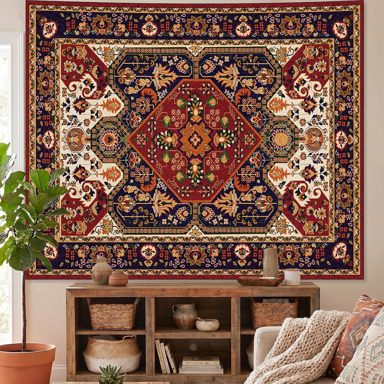 Apdidl Boho Hippie Wall Tapestry for Bedroom Aesthetic, Mandala Indian Bohemian Tapestries Art Decor, Vintage Orange Floral Cool Vertical Wall Hanging for Living Room Dorm 51" X 60"