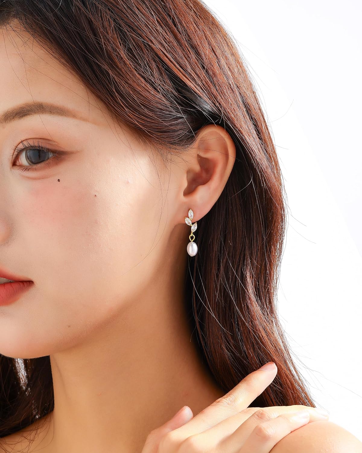 Pearl Earrings for Women, 14k Gold Plated Trendy Diamond Pearl Drop Earrings Bridal Shower Gifts Wedding jewelry for Women image 2