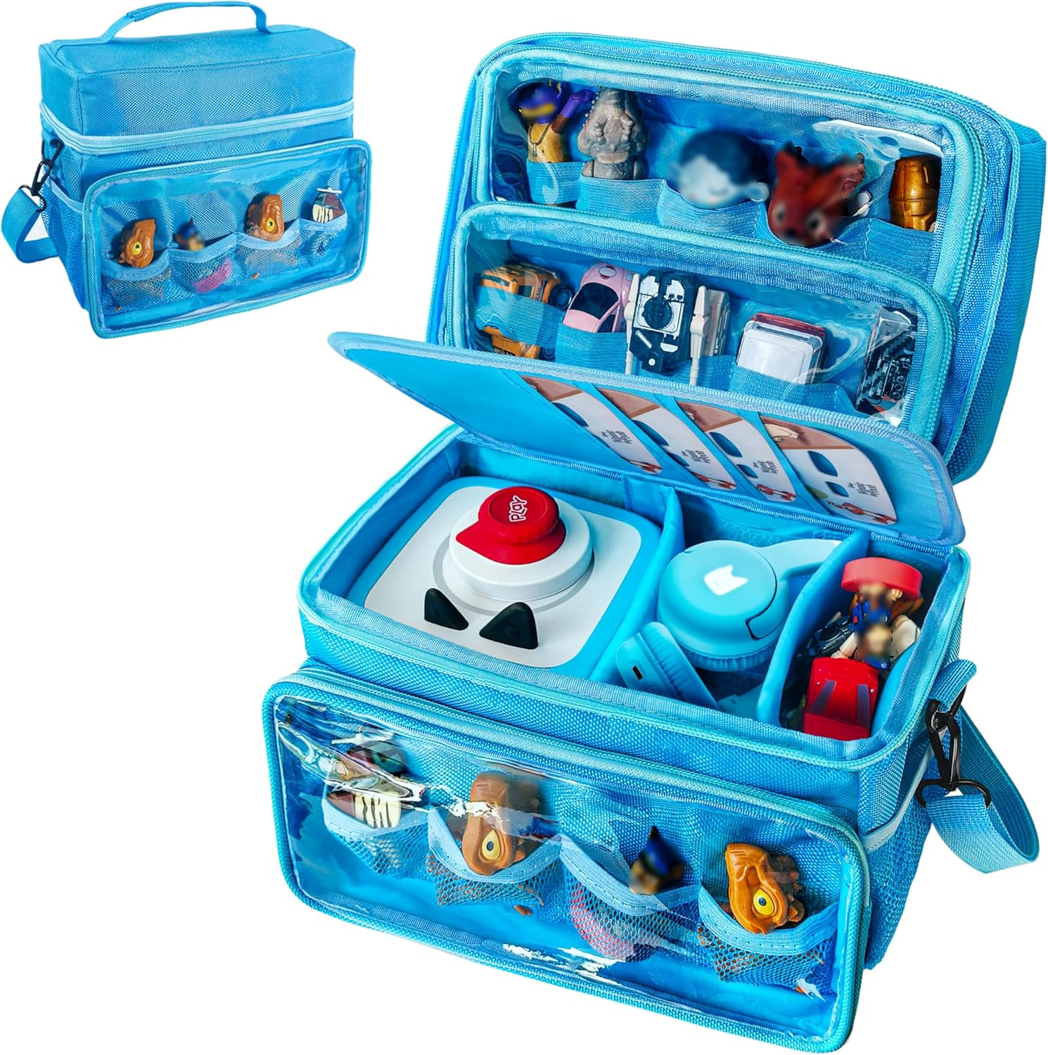 Carrying Case Compatible with Toniebox 1/2 Audio Player Starter Set and Tonies Figurine，for Tonieplay Controller, Headphones, 8 Games and Charger (Blue)