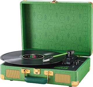 x Wicked: for Good Cruiser Plus Vintage 3-Speed Bluetooth in/Out Suitcase Vinyl Record Player Turntable with Built-in Speakers, Elphaba Edition