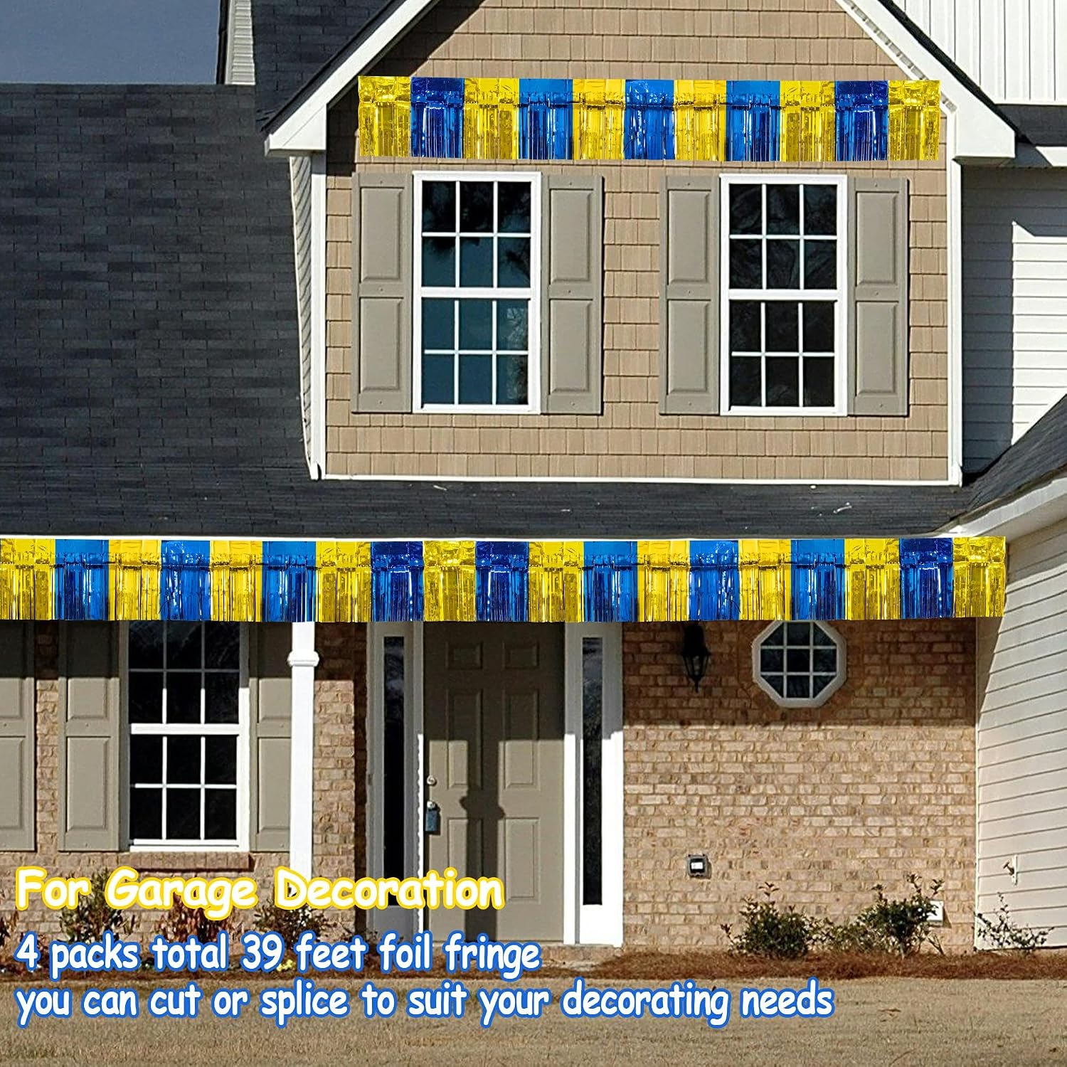 4 Packs Total 39 Ft Graduation Parade Floats for Trailer Car, Blue Gold Foil Fringe Garland Tinsel Streamers Banner Table Skirts for Graduation Homecoming Birthday Party (Royal Blue Gold)