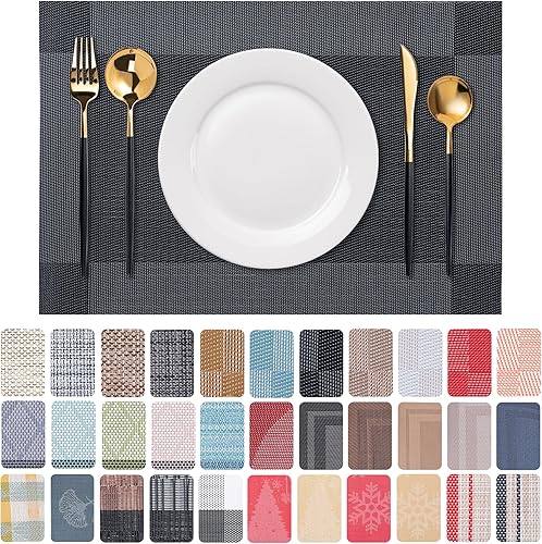 Miniatura 51 de CADONO Juego de 4 manteles individuales de vinilo lavables para interiores y exteriores, para mesa de comedor, duraderos, antideslizantes