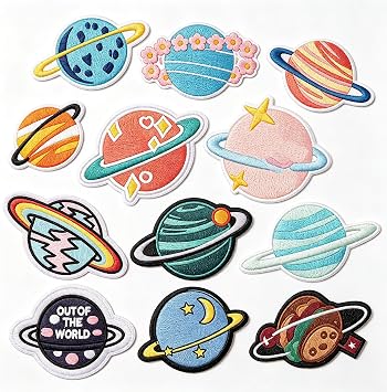 12Pcs Cartoon Floral Space Planet Iron On Patches for Backpacks Hats Clothes Jeans