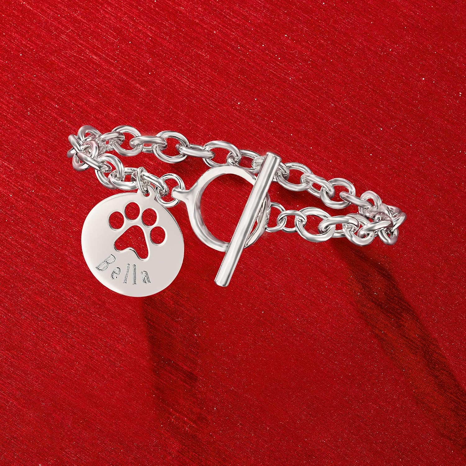 Ross-Simons Sterling Silver Personalized Paw Print Cut-Out Charm Bracelet