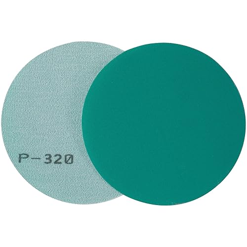 S SATC Papel de lija de 5 pulgadas, disco de lijado de película verde de grano 320, 50 discos de papel de lija para lijadoras, acabado abrasivo de