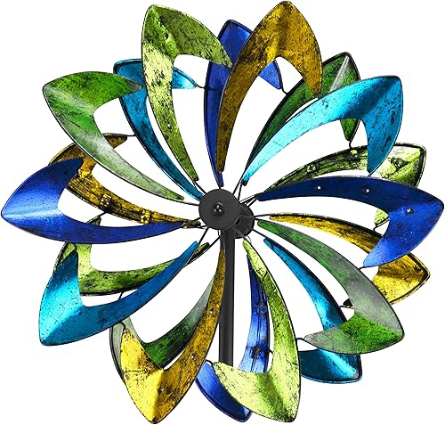 Red Carpet Studios Molinillo de viento de estaca para jardín, pétalos amarillos y verdes