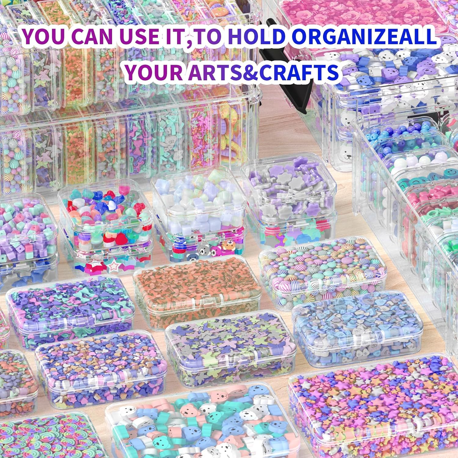 VANSUNS Stackable Bead Storage Organizer, 88 Small Plastic Containers with Lids, 4-Layer Clear Bead Organizer Box, 3 Sizes, Portable, for Jewelry and Crafts