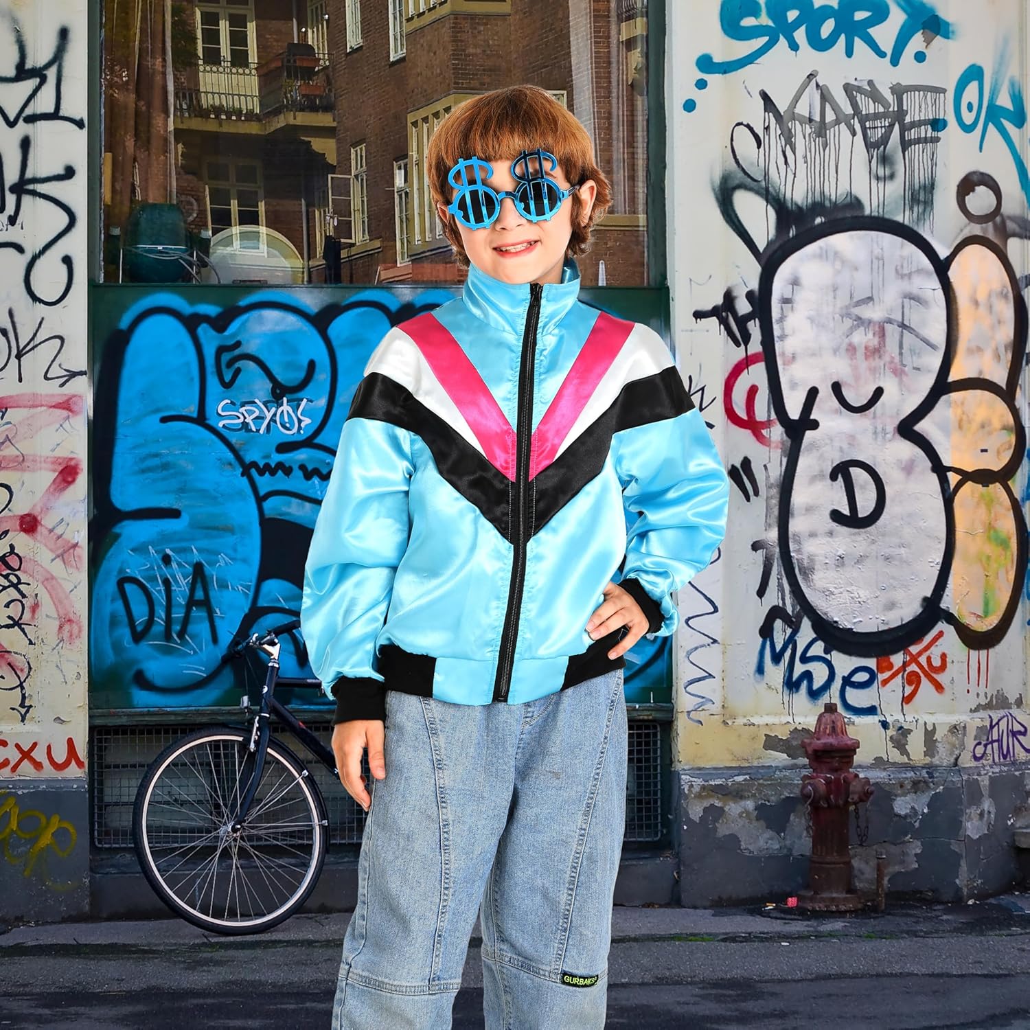 Leadtex Kids Hip Hop 80s tracksuit outfit Boys Girls 80s Retro Sportswear Top Colorblock Windbreaker Jacket costume for kids - Image 5