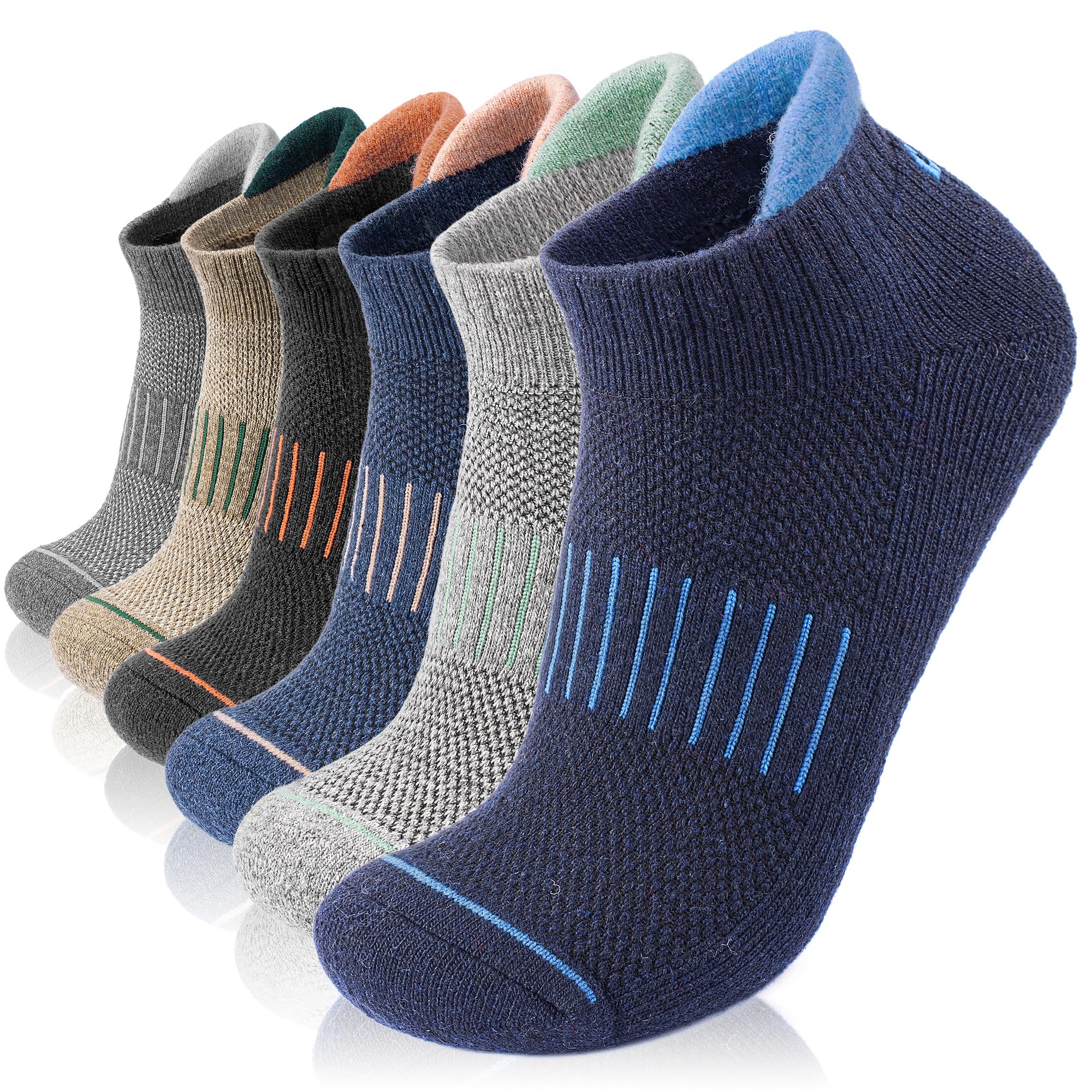 Lapulas Merino Wool Ankle Hiking Running Socks for Men Women Breathable Compression Thick Athletic No Show Socks 6 Pairs