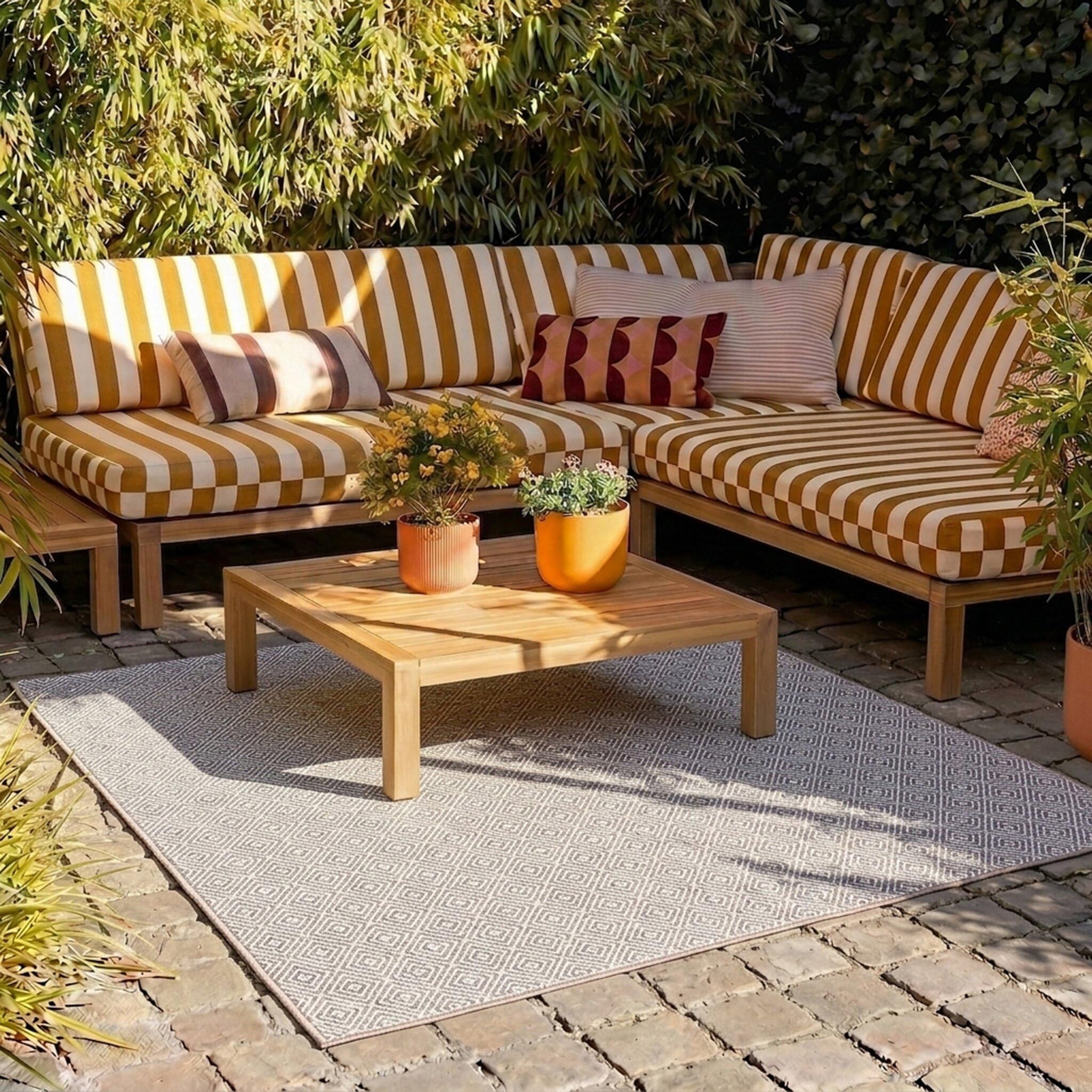 In- & Outdoor Teppich Quadrat - Summer Tile Hellgrau - 120x120 cm | Wetterfest - Synthetik, Polypropylen - Balkon, Garten / Terrasse - Terrasse teppich - Outdoor rug