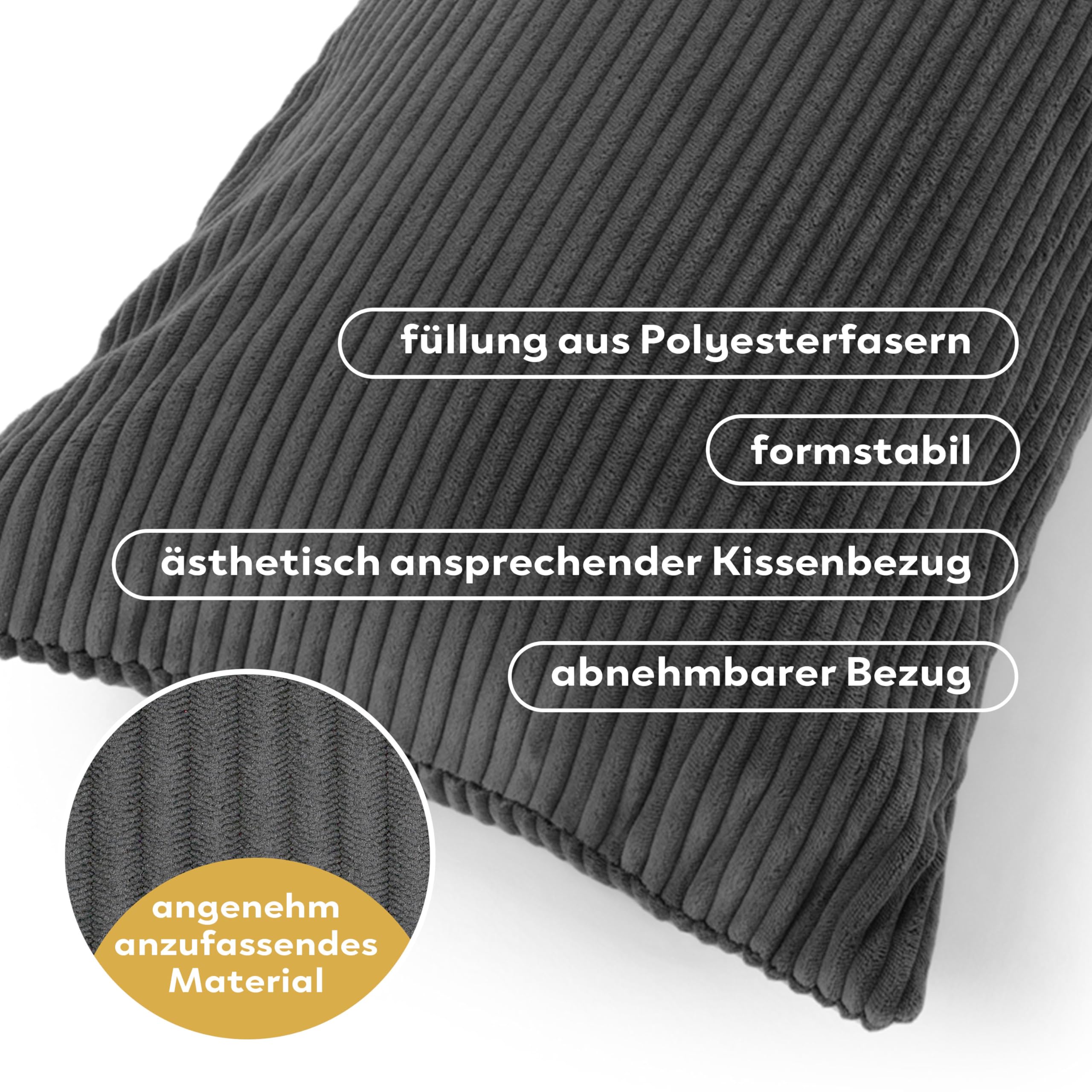 Premium Seitenschläferkissen 200 x 40 cm – Ergonomisches Körperkissen Bezug – anschmiegsam & atmungsaktiv – Allergikerfreundlich, waschbar (1, Dunkelgrau, 200 x 40 cm)