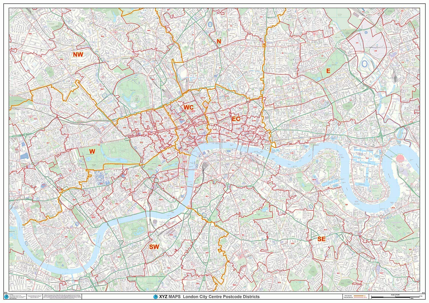 London City Centre Postcode Districts - (D12) - Wall Map-Paper