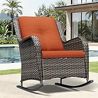 Vista 155 de Joyside Silla mecedora giratoria para exteriores para patio, mecedora de mimbre para exteriores con cojines de tela de olefina adecuada para porche