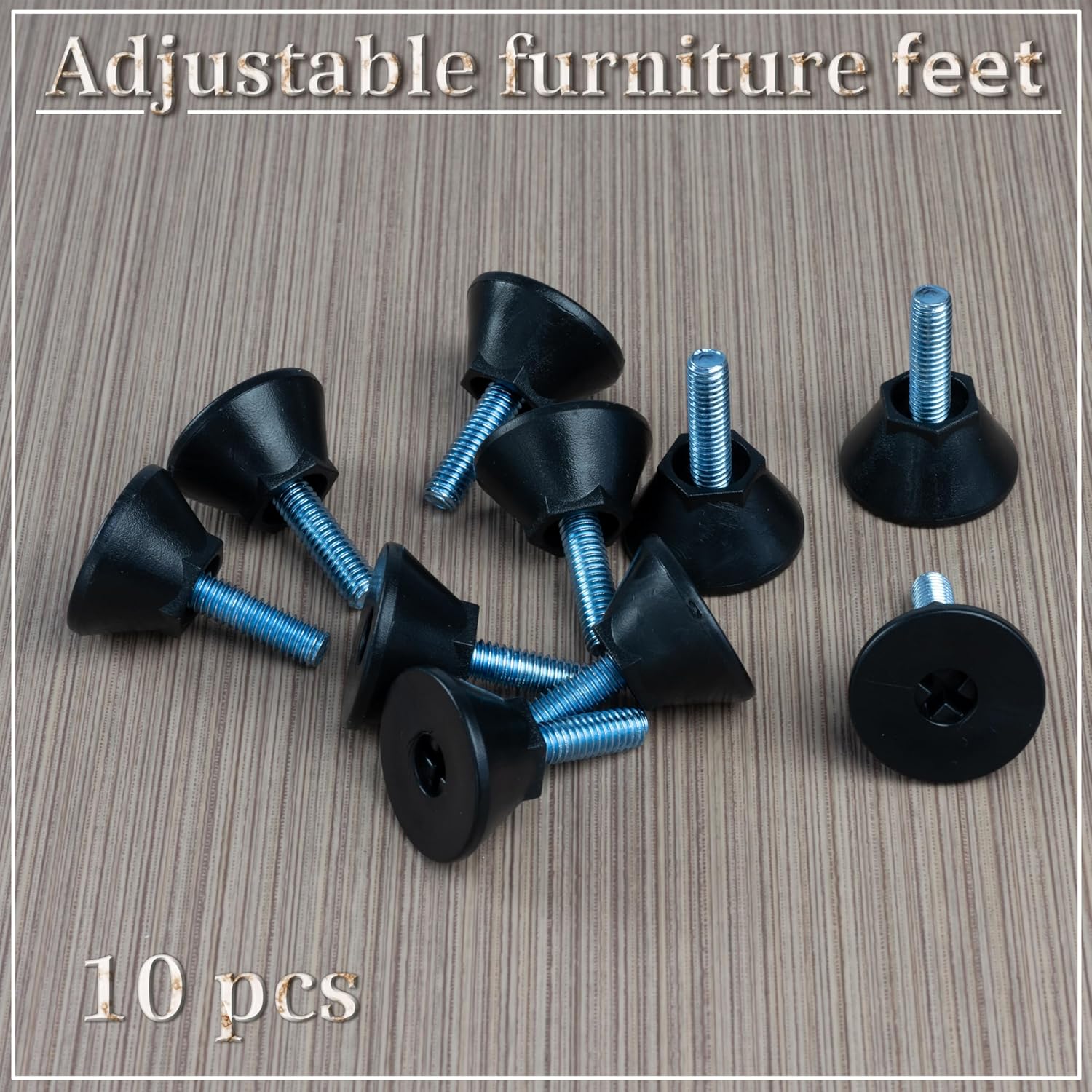 AERZETIX - C74758 - Set of 10 Adjustable M6 Ø25 mm Adjustable Furniture Jack Feet - Height 32 mm - Plastic - Colour Black - Sofas, Desks, TV