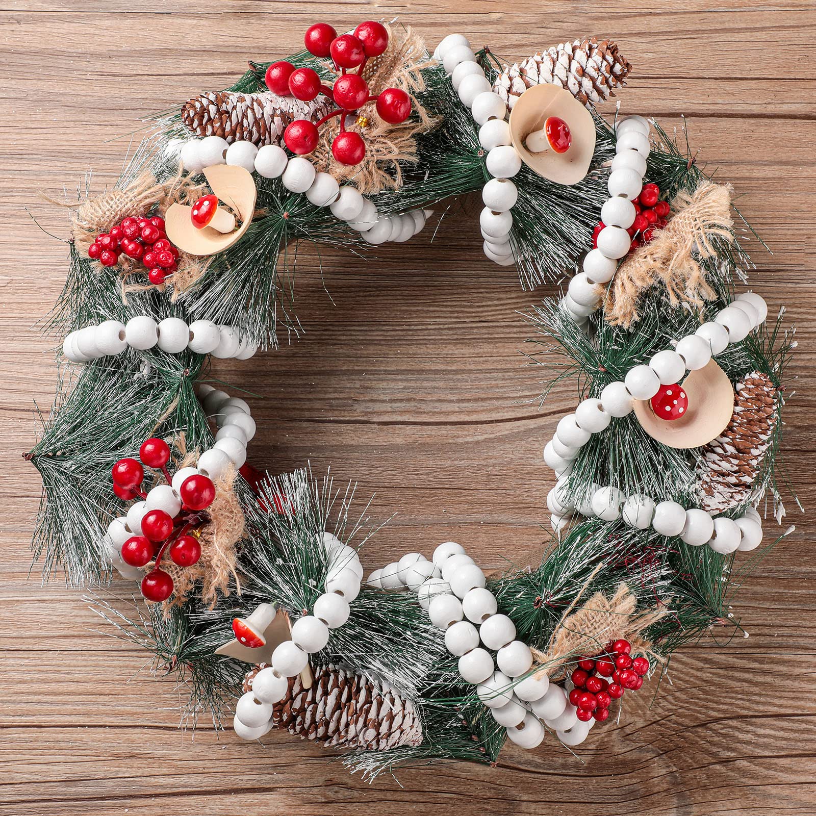 Giegxin Lot de 4 guirlandes de perles de Noël en bois pour sapin de Noël - Décoration d'intérieur rustique - Décoration murale bohème pour fêtes de Noël - 12,5 m (blanc)