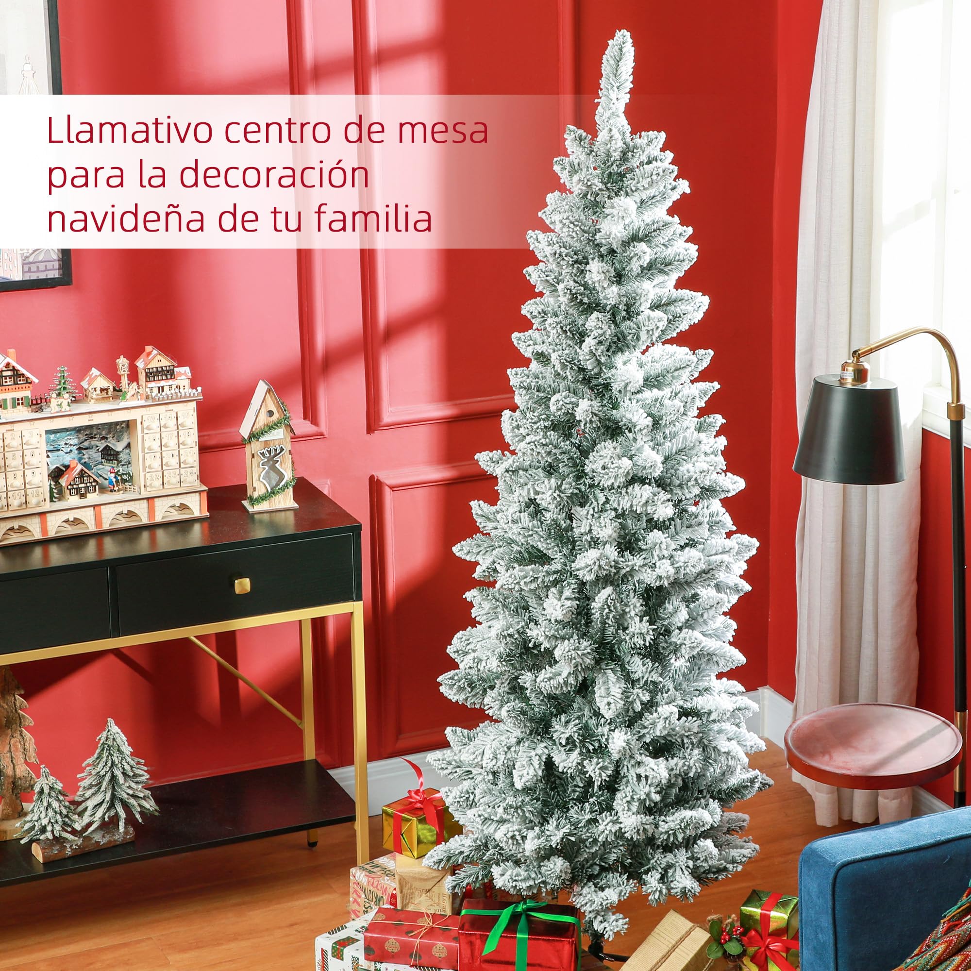 HOMCOM Árbol de Navidad 183 cm Árbol de Navidad Artificial Nevado con 479 Ramas y Soporte de Metal Árbol Navideño para Salón Interior Verde