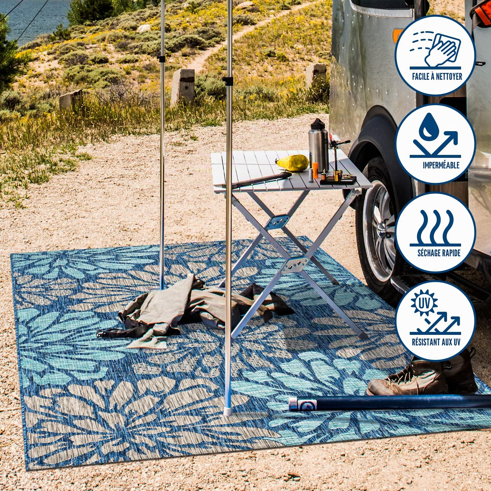 JONATHAN Y SMB110C-8 Zinnia Tapis Moderne Tissu texturé Floral bohème côtier, Facile à Nettoyer, Chambre, Cuisine, Cour, Patio, Anti-Peluche, 240 cm x 300 cm, Marine/Aqua