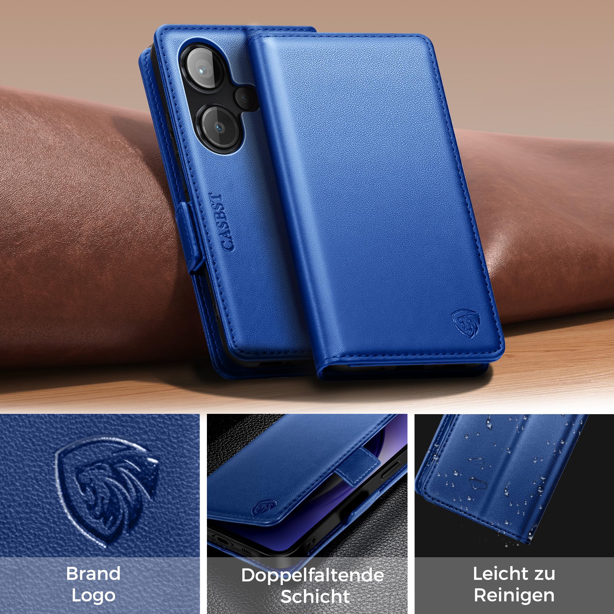 CASBST Mobile Phone Case for Xiaomi Redmi Note 13 Pro Plus 5G, Premium Leather Protective Case, Foldable with Card Slot - Image 2