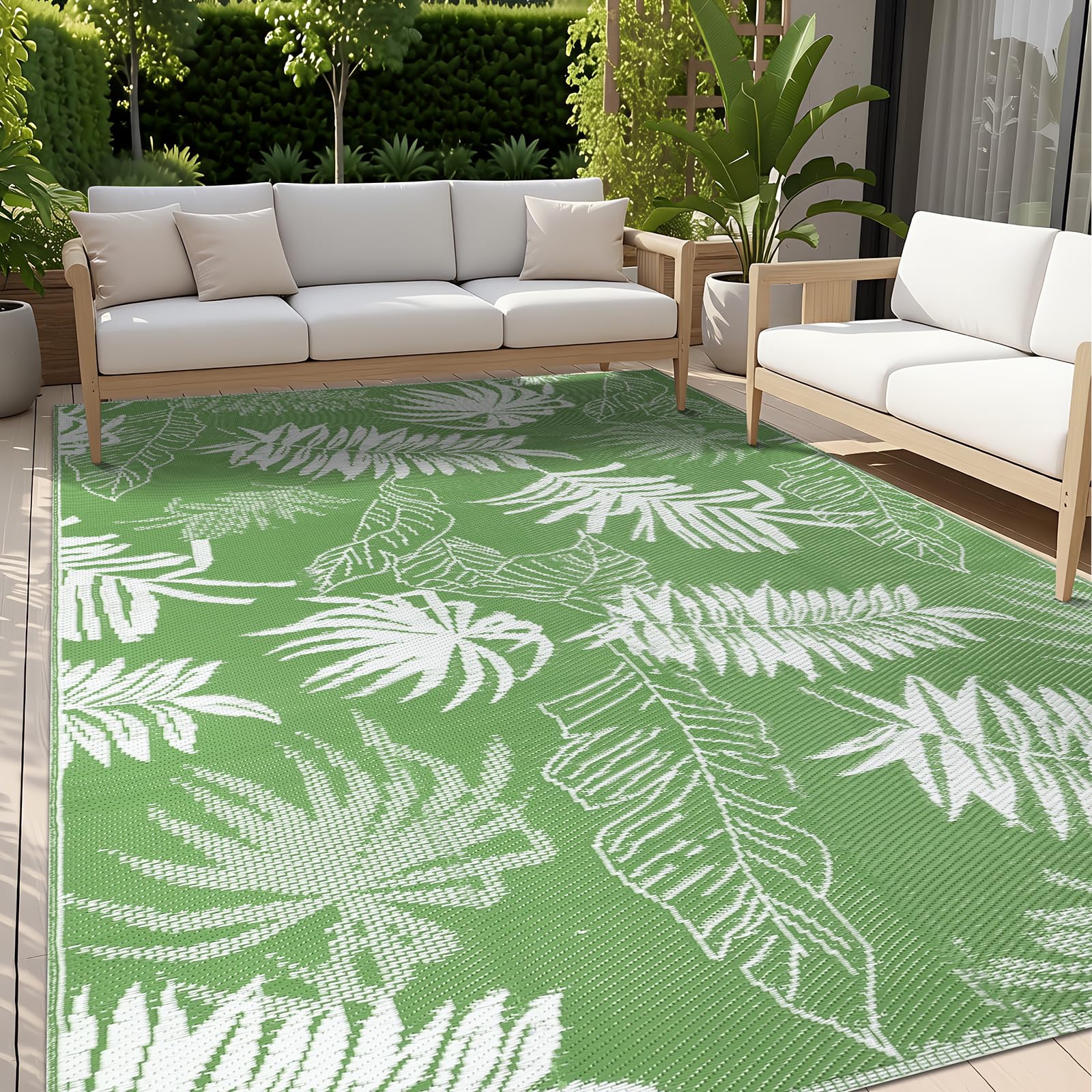 IMIYOKU Outdoor Rug for Patio Waterproof 150x245cm Reversible Large Outdoor Rug, Portable Plastic Straw Rugs Indoor Area Rugs for Backyard Beach Balcony Deck Picnic Camping