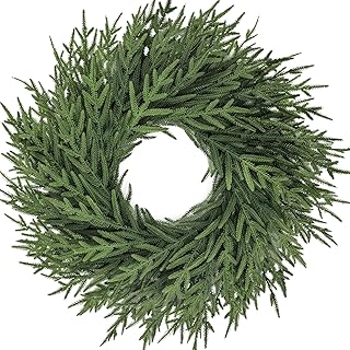 26 inch Norfolk Pine Wreath, Realistic Christmas Wreath for Front Door,Artificial Real Touch Green Wreath Greenery for Door Wall Windows Mantle Outdoor Christmas Decoration