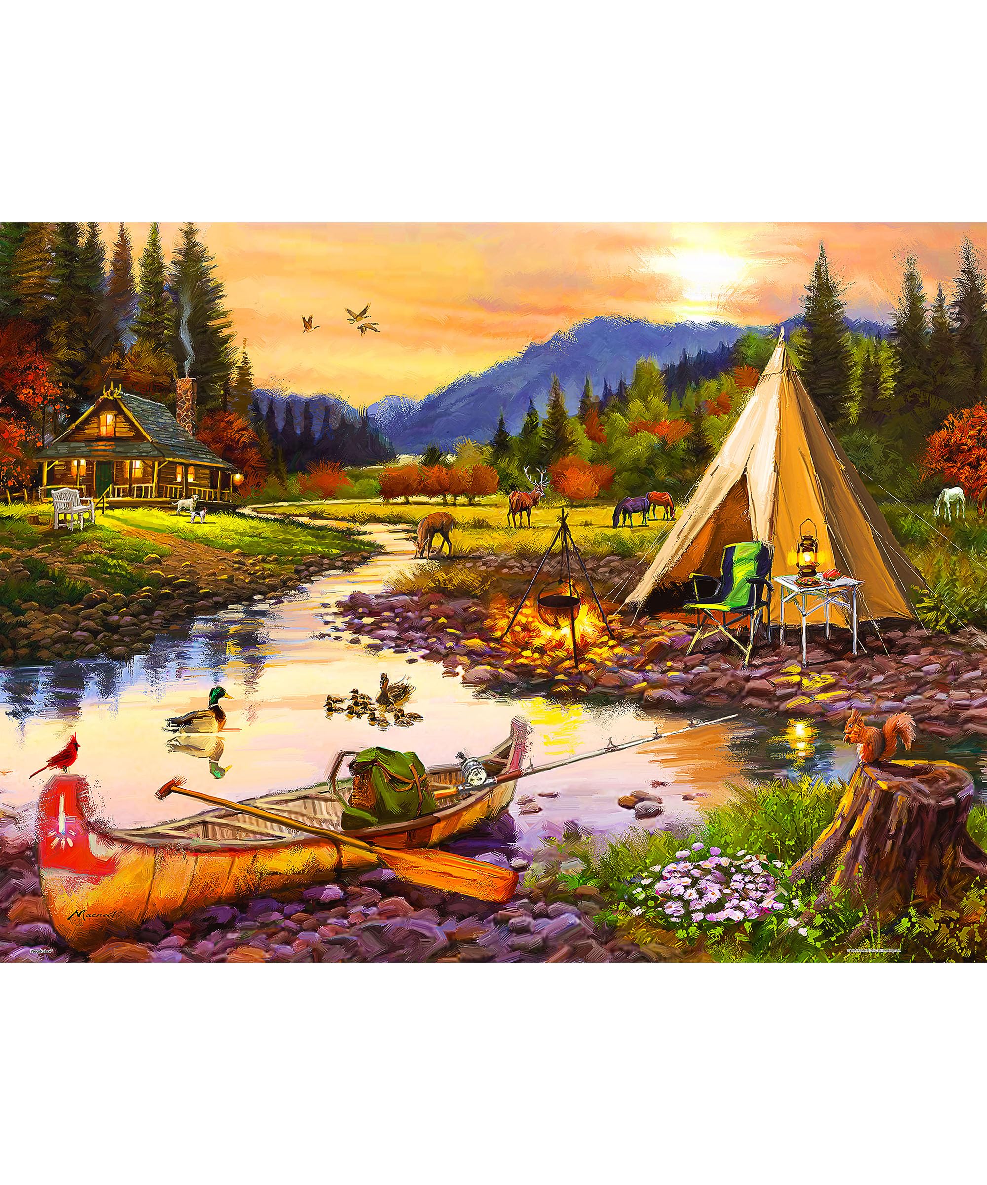 PieceRelax PieceClicks Plastic Jigsaw Puzzles for Adults 1000 Pieces - The Macneil Studio - Golden Haven Camp - 25.2 X 18.9 Inches, Most Satisfying Table Games, No Glue Needed [U1041]