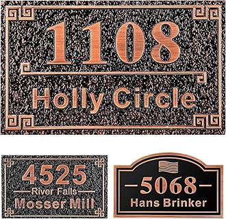 Personalized Cast Address Sign House Number Home Address Plaque 12 Inch, Custom Steet House Number Sign, Metal or Acrylic Antique Brass for Outside Vintage