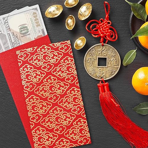 Miniatura 4 de AnyDesign - 48 sobres rojos de año nuevo chino, festival de primavera, bolsillo de dinero de la suerte, patrón de lámina de oro rojo, Hong Bao para