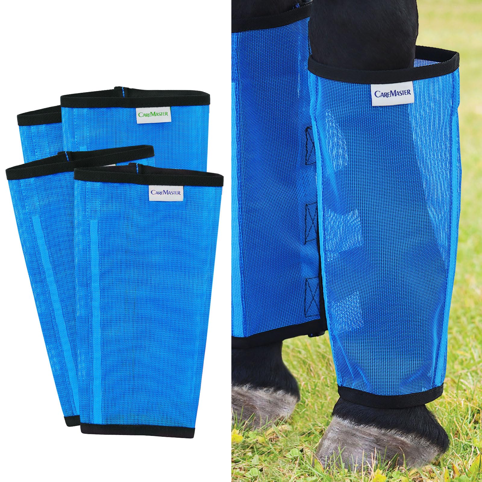 CareMaster Mesh Fly Boots for Horse Stomp Reduction Easy to Wear Set of 4-Sky Blue