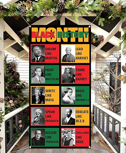 Miniatura 4 de Cubierta de puerta del mes de la historia negra Afroamericano Festival Holiday Party Banner de la puerta delantera fotografía hogar porche decoración