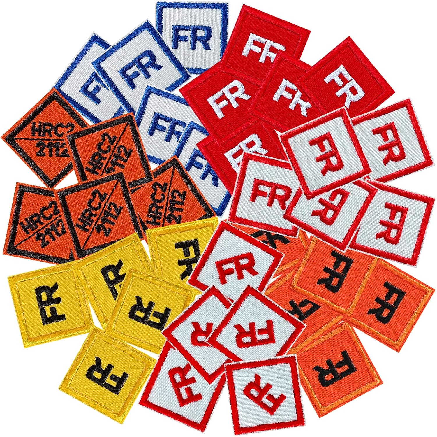 FR Patches for Clothing – 35 Pack Mix Embroidered Iron-On or Sew-On Badges for Jackets, Jeans, Hats, Backpacks (1"x1")