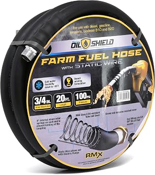 Oil Shield Next-Gen Farm Fuel Transfer Hose - Lighter - 2X Kink Resistant - Antistatic - 4 Finger Grip Bend Restrictors 3/4" x 20 OSFH3420