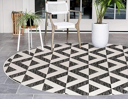 Vista 195 de Unique Loom Unique Loom Outdoor Collection - Alfombra de área - Napa (3 pies 3 pies, redonda, amarillo y aguamarina/amarillo)