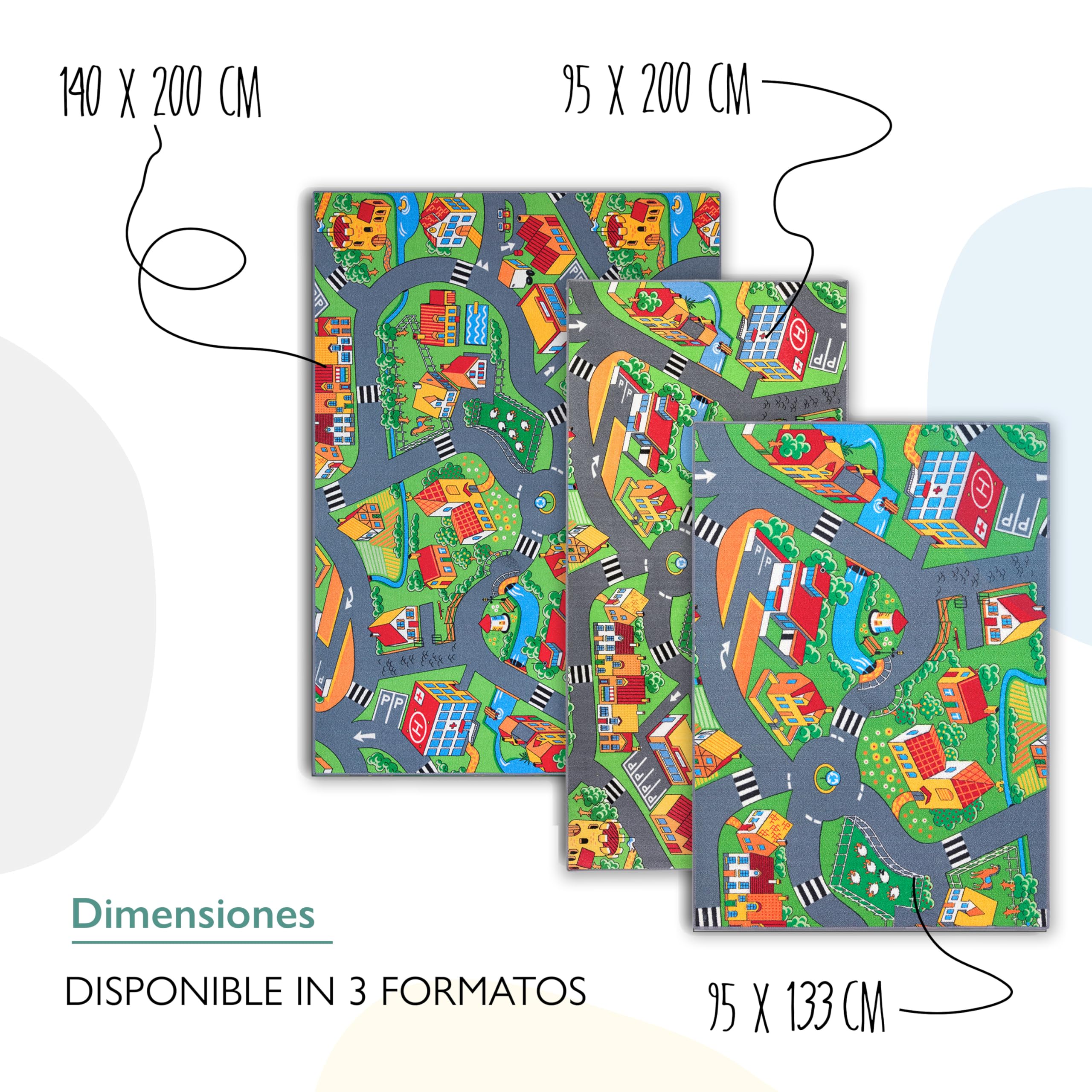 Carpet Studio Alfombra Carretera 95x133cm, Alfombra Infantil para Dormitorio & Cuarto de Jugar, Lavable a Máquina, Fácil de Limpiar, Anti-Deslizante - Little Village