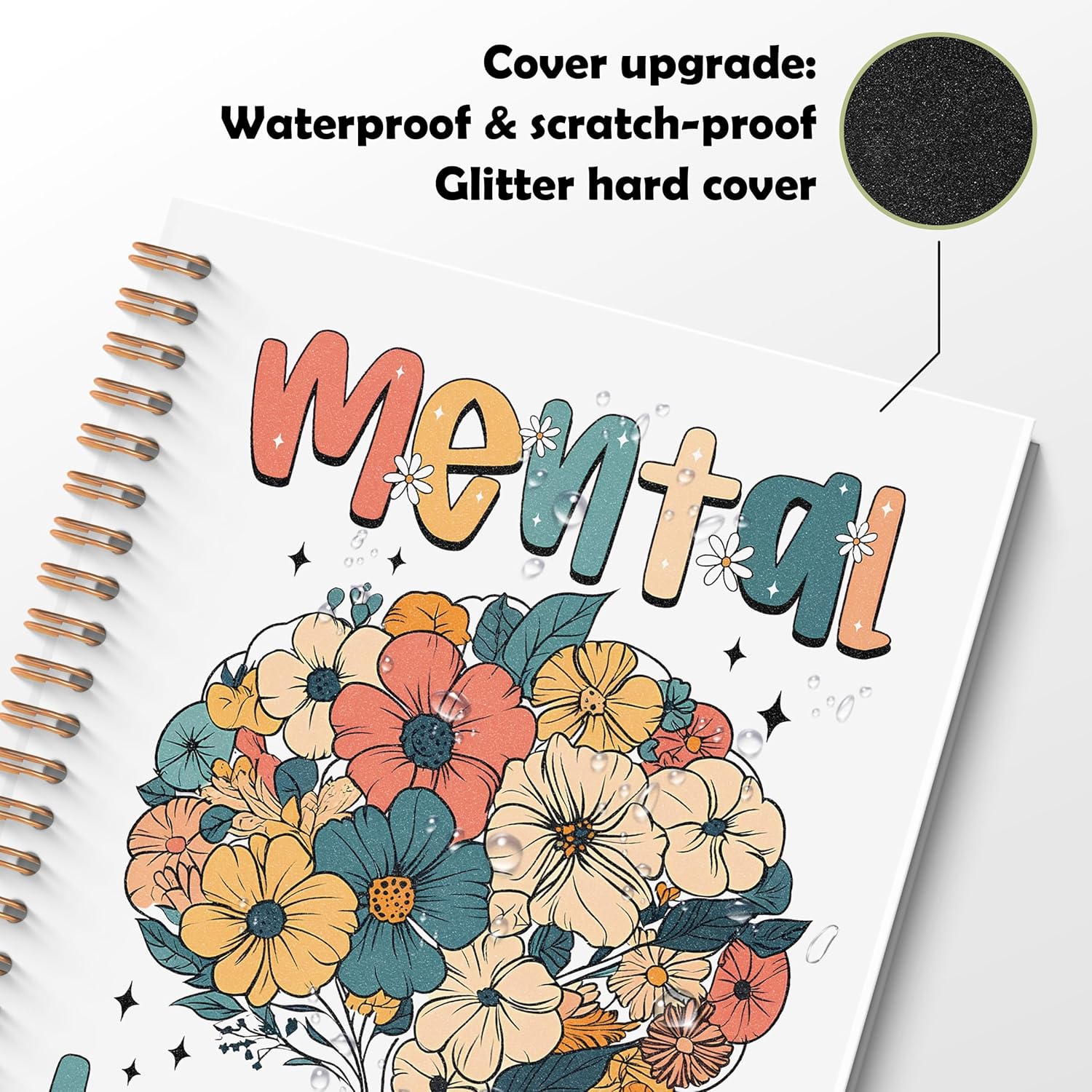 ROXMART Mental Health Matters Glitter Spiral Notebook, Mental Health Journal for Women, Psychologist Therapist Gifts, Floral Therapy Psychology Hardcover Notebook Journal, 5.5x8.3 Inch - Image 5