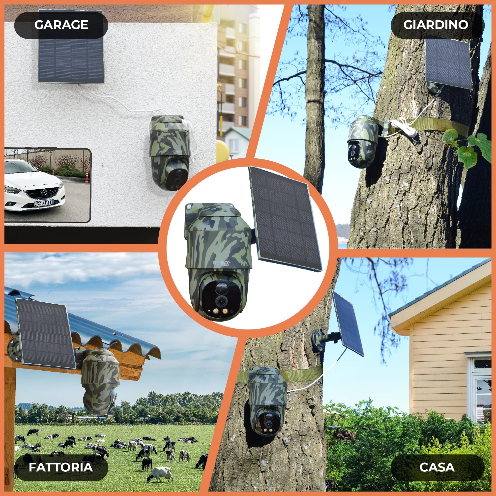 Technaxx Telecamera PT 4G da esterno con pannello solare 5W, 4MP, PIR, PTZ 360°, IP65 TX-290
