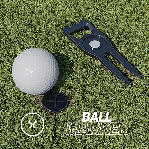 Miniatura 4 de Blue Tees Golf Herramienta de Divot y Marcador de Pelota Premium 6 en 1 - Abrebotellas - Tee de Club - Limpiador de Surcos - Alineación de Putting
