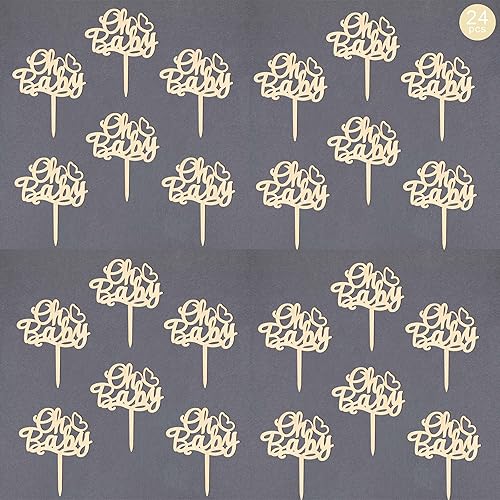 Miniatura 3 de Gexolenu 24 piezas de madera Oh Baby Cupcake Toppers con mariposa niño niña cumpleaños pastel decoración revelación de género Cupcake Picks para