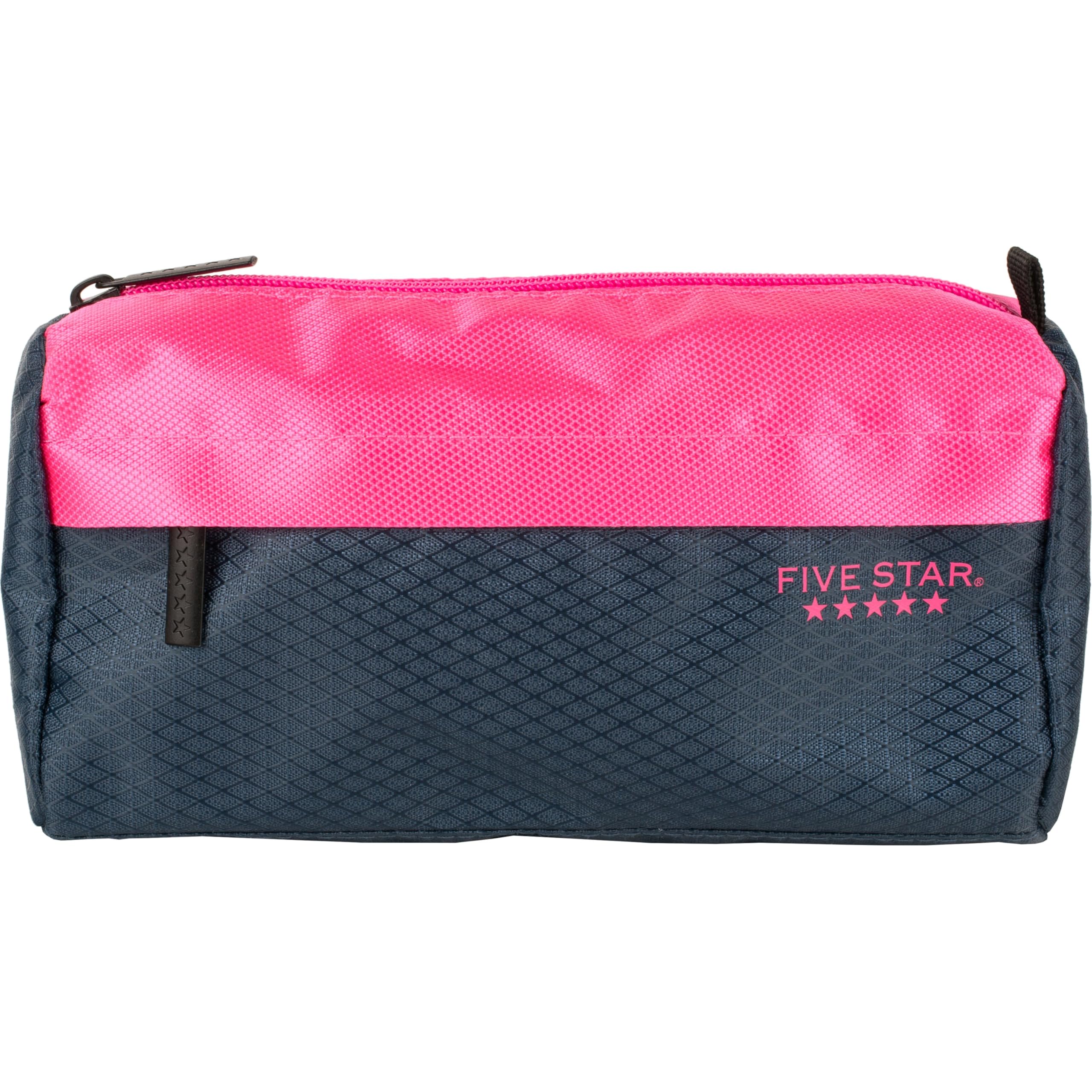 Five Star Pencil Pouch, Pen Case, 9-Pocket Zipper Pouch, Storage Organizer for School Supplies Earbuds Chargers Cables Makeup, Navy/Pink (505600B-ECM)