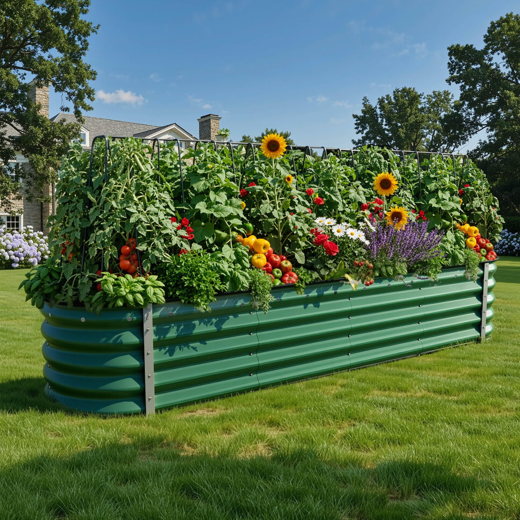 YITAHOME Raised Beds for Garden, 1550 L Raised Bed Made of Metal with 0.35 mm Galvanised Steel, Planter with Safety Edge and 4 Support Poles for Garden Fruits and Vegetables ⟮Silver, 240 x 120 x 54 cm