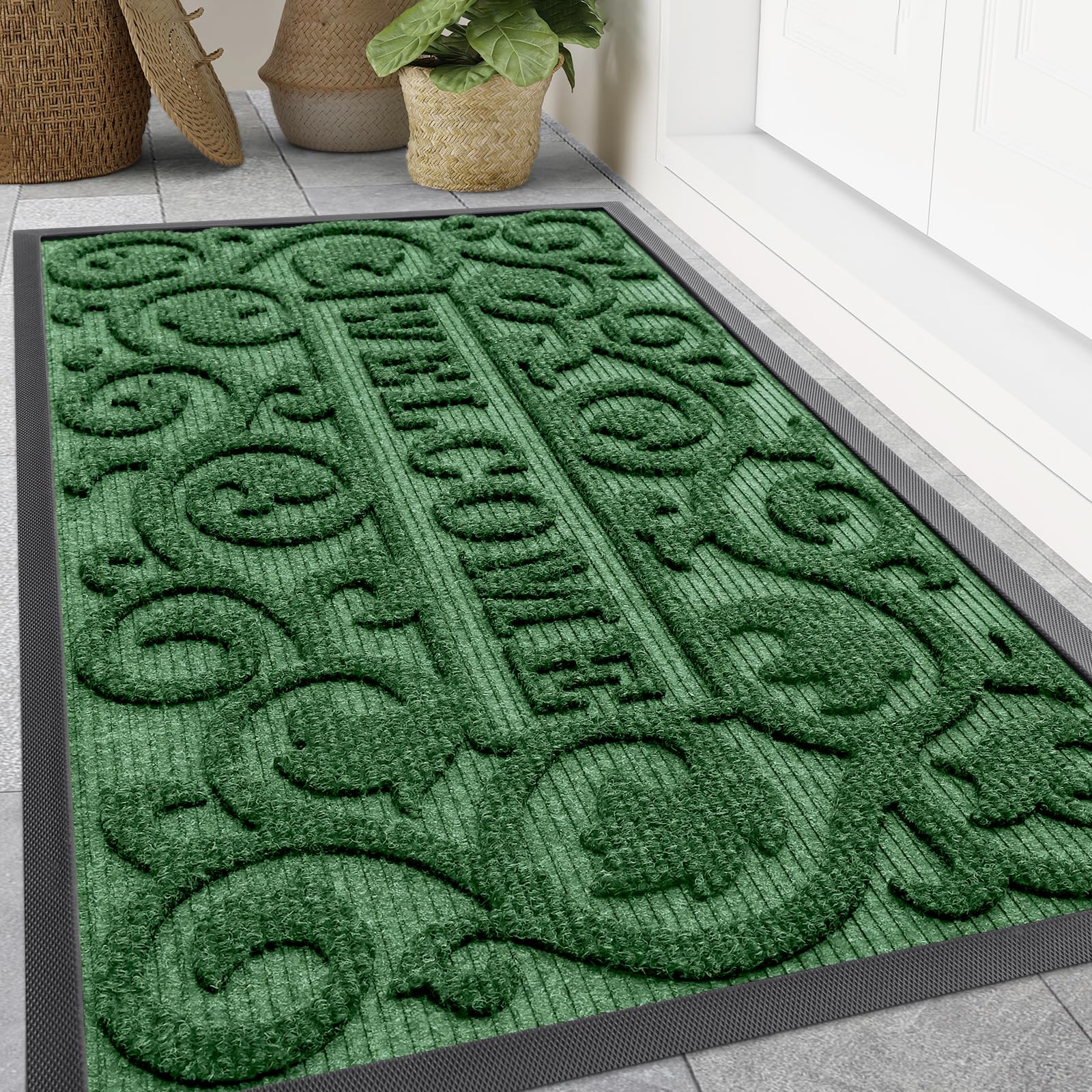 Smiry Front Door Mat Outside Entrance, Low Profile Rubber Doormat, 47x32