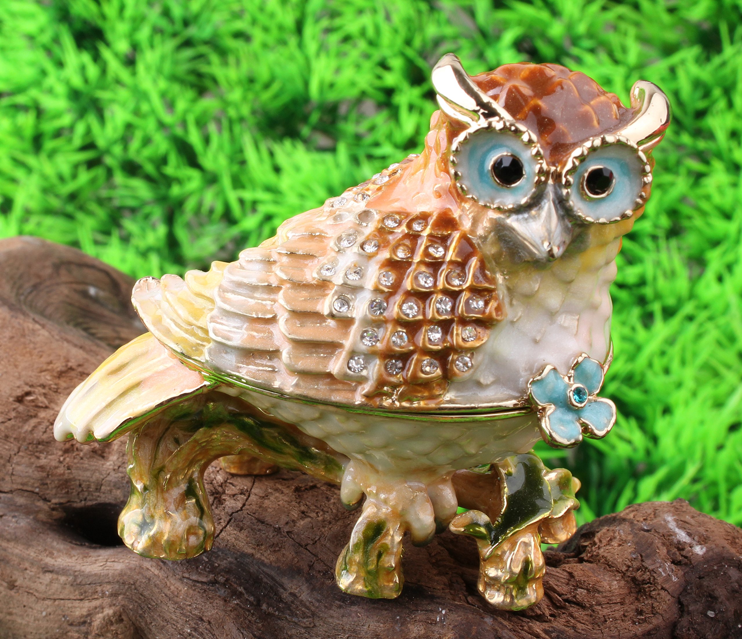 フクロウの置物 Amazon.co.jp: フクロウTrinket Box Crystal StuddedジュエリーTrinket