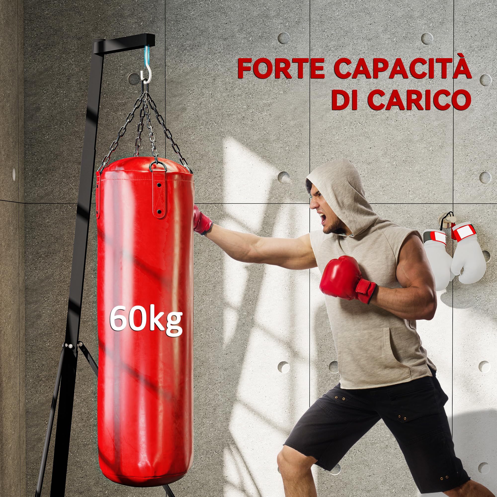 SPORTNOW Soporte de Saco de Boxeo Plegable Soporte para Bolsas de Boxeo de Pie con Altura Ajustable en 10 Niveles para Entrenamiento en Gimnasio Hogar 170x90x182-225 cm Negro